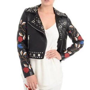 Romeo + Juliet Embroidered Faux Leather Jacket - M